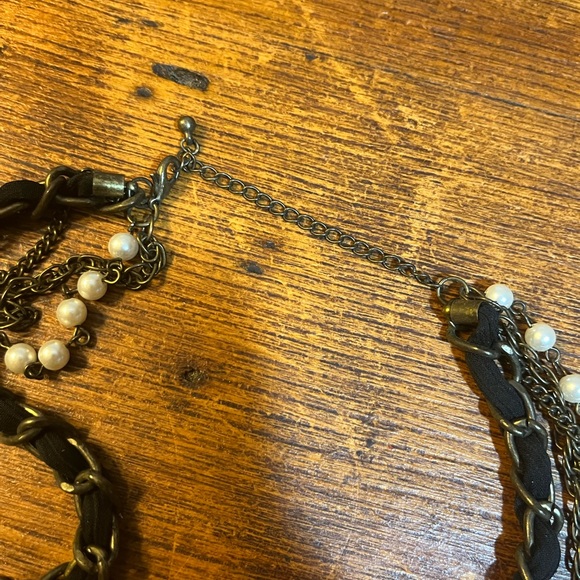 Multi-strand Necklace Faux Pearls, Owl, Butterfly, Leaves, Flowers, Heart, Gems - Picture 6 of 8